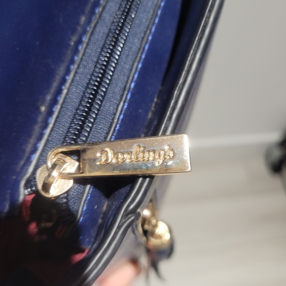 Darling's Vegan Leather Asymmetrical Zip Closure Crossbody Purse Navy Blue - Picture 8 of 11